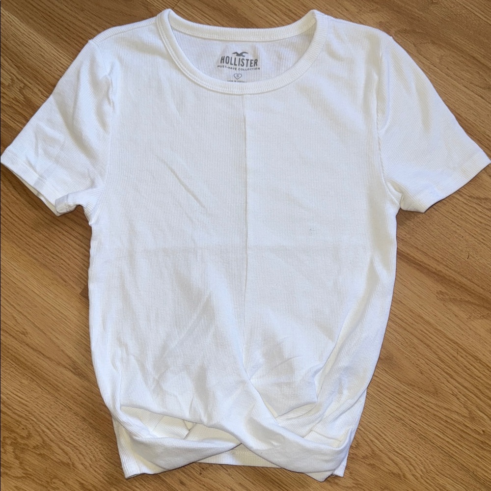 Hollister White Ribbed Short Sleeve T-Shirt Basics Cotton Elastane Quality